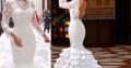 Lace Ruffled Mermaid Long Sleeve Wedding Gowns